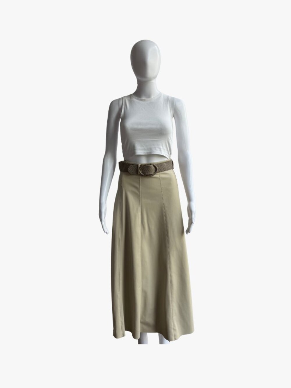 Zara Beige Faux Leather Maxi Skirt with Snakeskin Belt